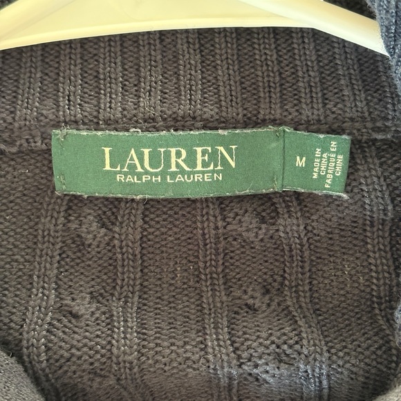 Lauren Ralph Lauren Navy Womens Zip Cardigan Cable Knit Gold Crest Size Medium - Picture 5 of 7